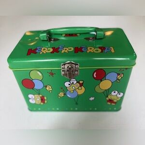 VINTAGE SANRIO 1991 Green Tin Lunch Box KERROPI Birthday Celebration Frog Japan